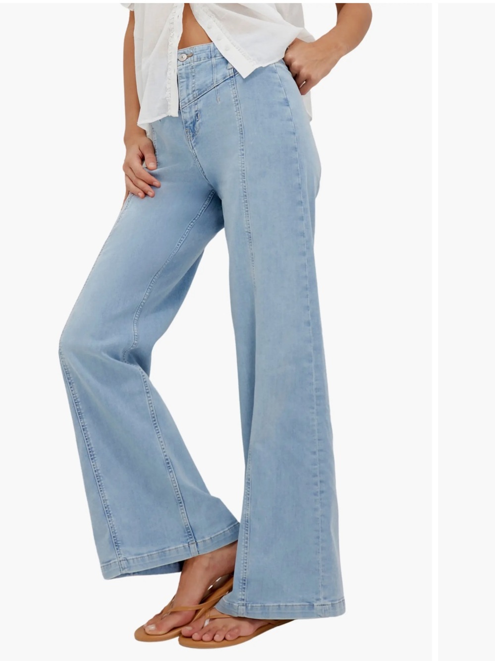 Free People Light Blue libre front yolk Wide-Leg Jeans